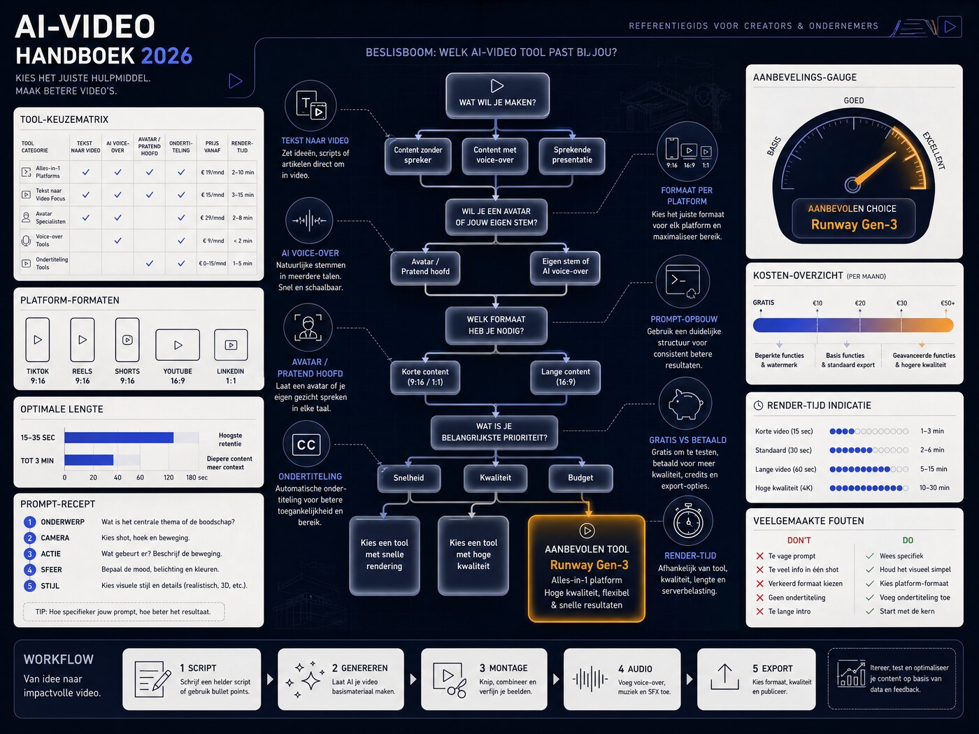 AI-video cheatsheet: tools, formaten en prompts per platform
